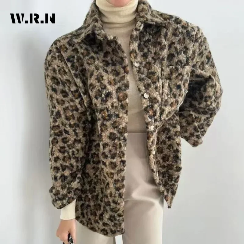 2025 Spring Ameican Vintage Style Single Breasted Loose Jacket For Women Turn Down Collar Fashion Luxury Leopard Print Coat