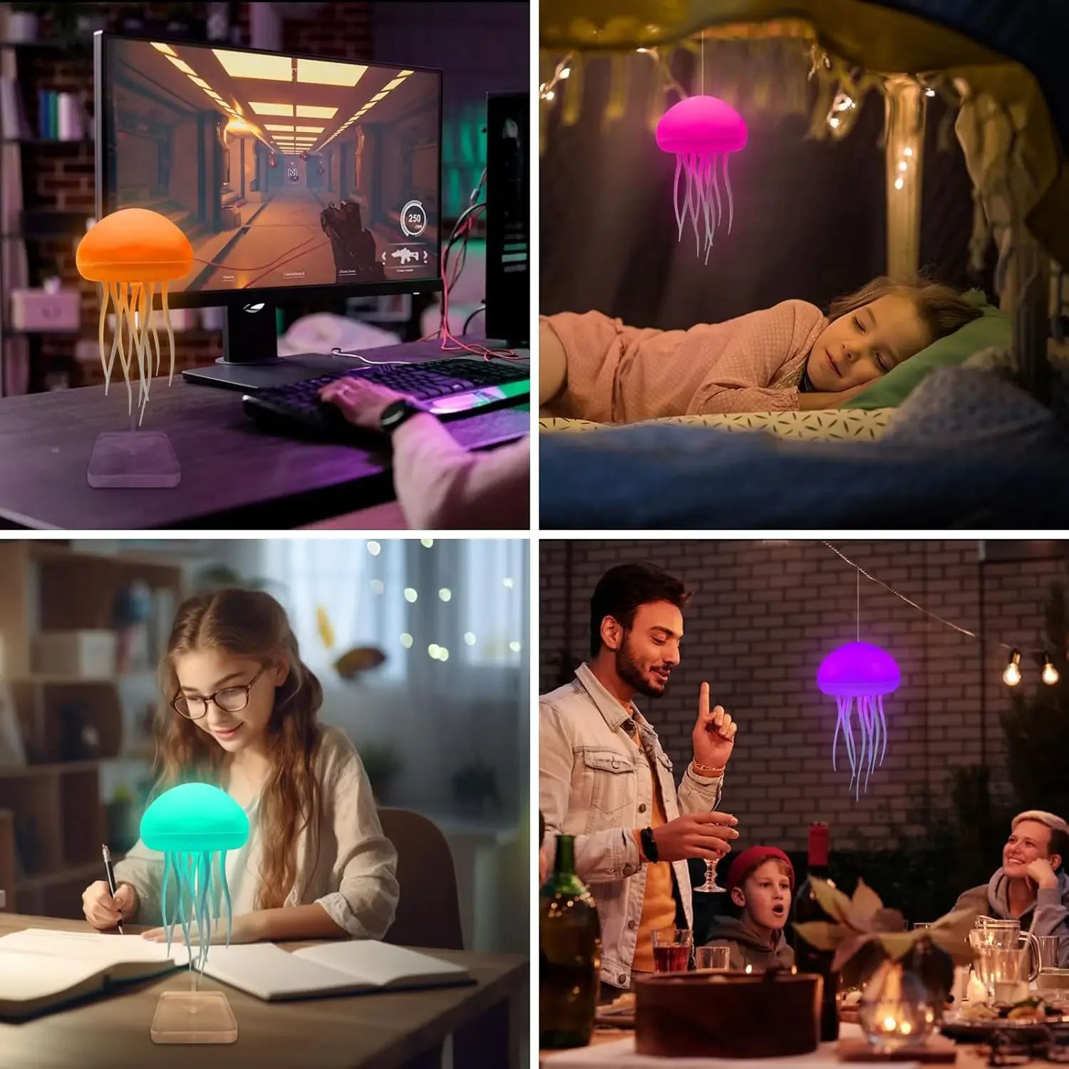 Modern Jellyfish Table Lamp USB Rechargeable Adjustable Color Changing LED Night Light Voice Control Dancing Legs Bedside Lamp