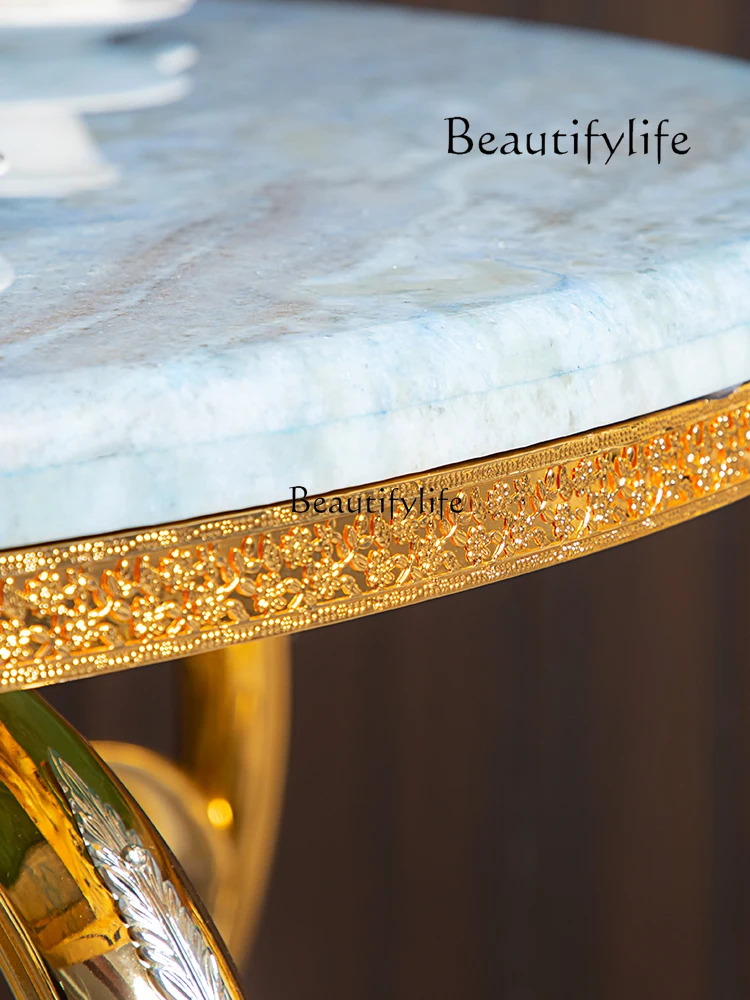 European dining table marble round luxury dining table design simple European natural dining table and chair combination