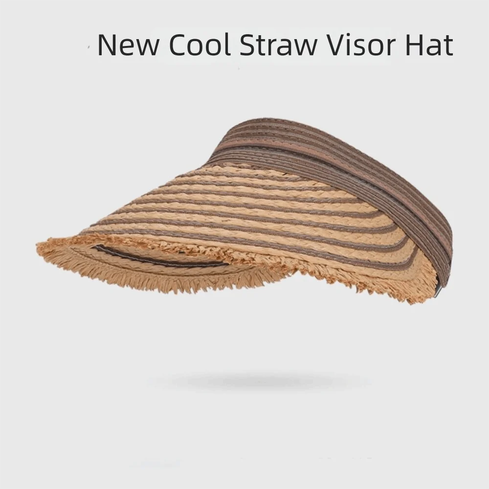 

Top Air Cap Portable Empty Top Straw Hat Solid Color Polyester Sunscreen Hat Breathable Lightweight Beach Hat Summer