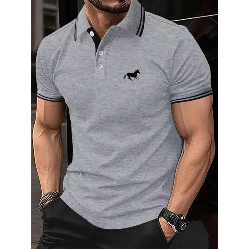 New men's T-shirt, classic short-sleeved polo shirt, summer casual top, button-down lapel T-shirt, oversized S-2XL casual polo s