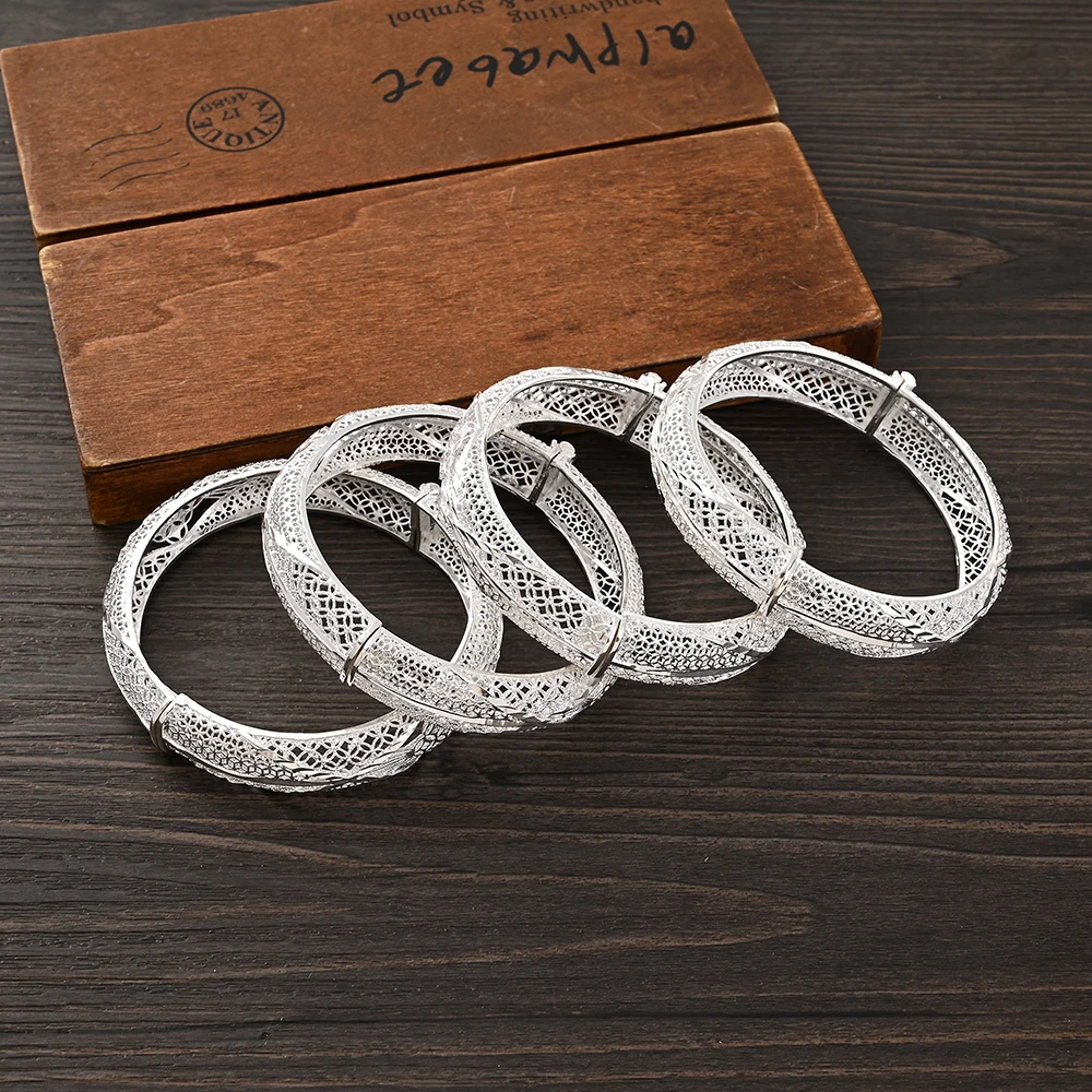 Silver Color 60MM Chinese Knot Wedding Bangle Women Bride CanOpen Bracelets Indian/Ethiopian/france/African/Dubai Jewelry gifts