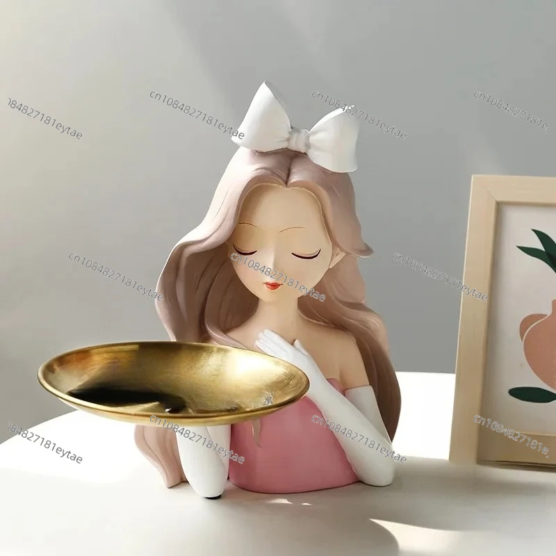 Long Curly Hair Beauty Girl Statue Storage Tray Ornaments Nordic Luxury Living Room TV Cabinet Home Decor Christmas Wedding Gift