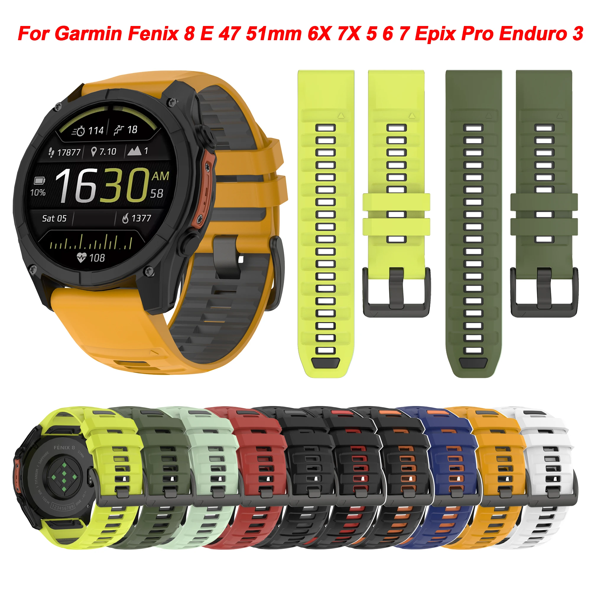 

22mm 26mm QuickFit Silicone Strap For Garmin Fenix 8 51MM E 47MM 7X 7 Epix Pro 6X 6 5 5XPlus 965 955 Enduro3 2 Watch Band correa