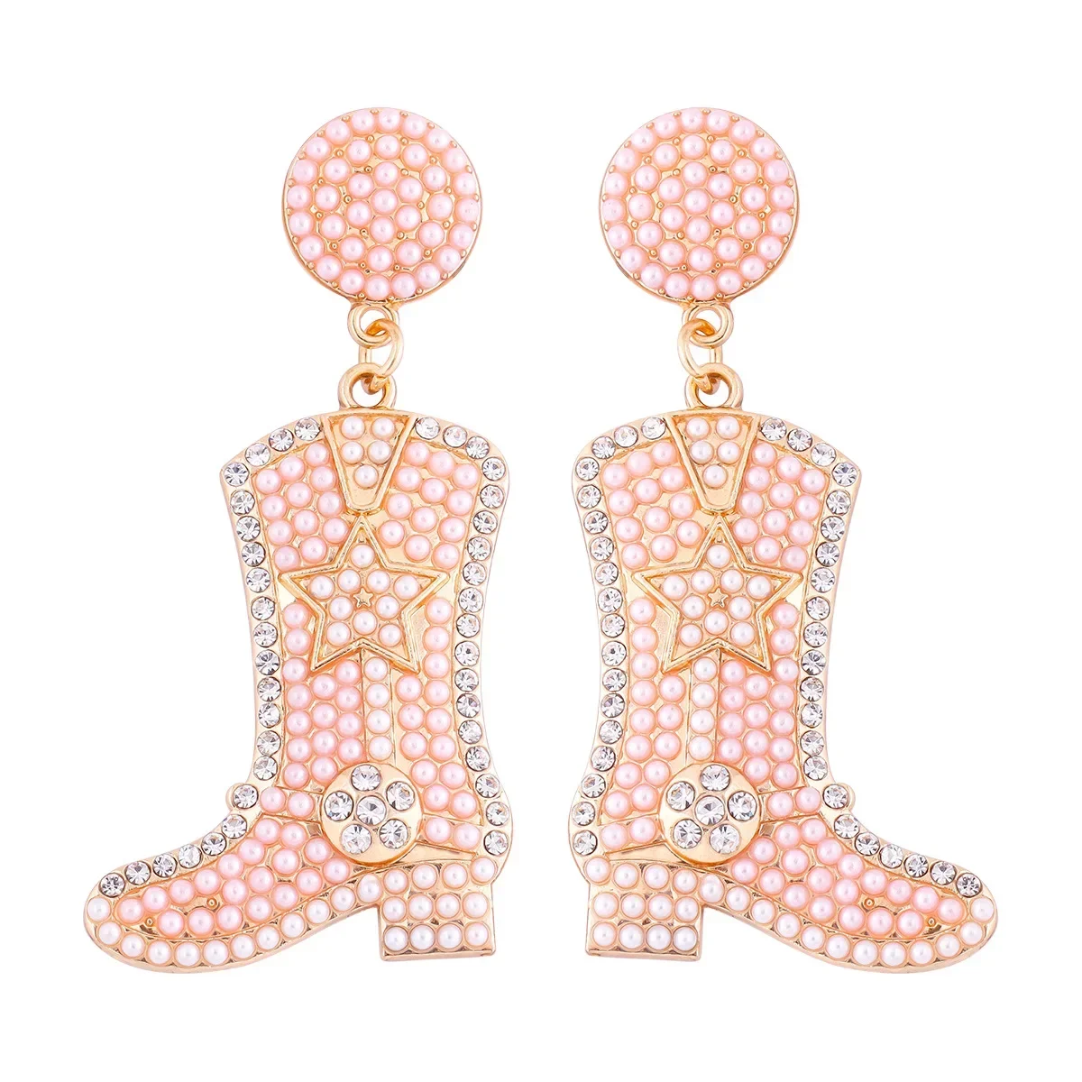 

Vintage Pink Beads Cowboy Boots Stud Earrings Rhinestone Studded Beaded Shoes Stud Earrings for Women Birthday Party Jewelry