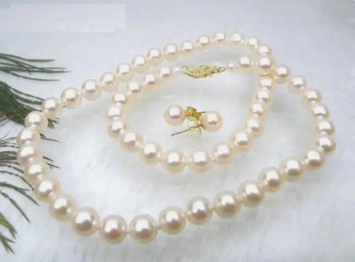 Beautiful AAAAA+ 8-9mm natural south sea White pearl necklace earrings 18 inch