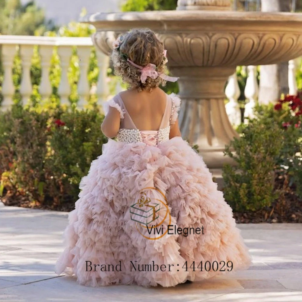 Fashion Sweetheart Flower Girl Dresses for Baby 2023 Summer Tiered Sleeveless Beading Wedding Party Gowns فساتين اطفال للعيد