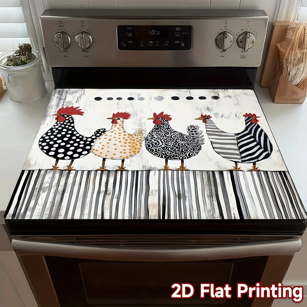 

Rustic Chickens Stove Top Cover, Non-Slip Heat Resistant Burner Cover,Decorative Kitchen Stove Protector for Gas Electric Stoves
