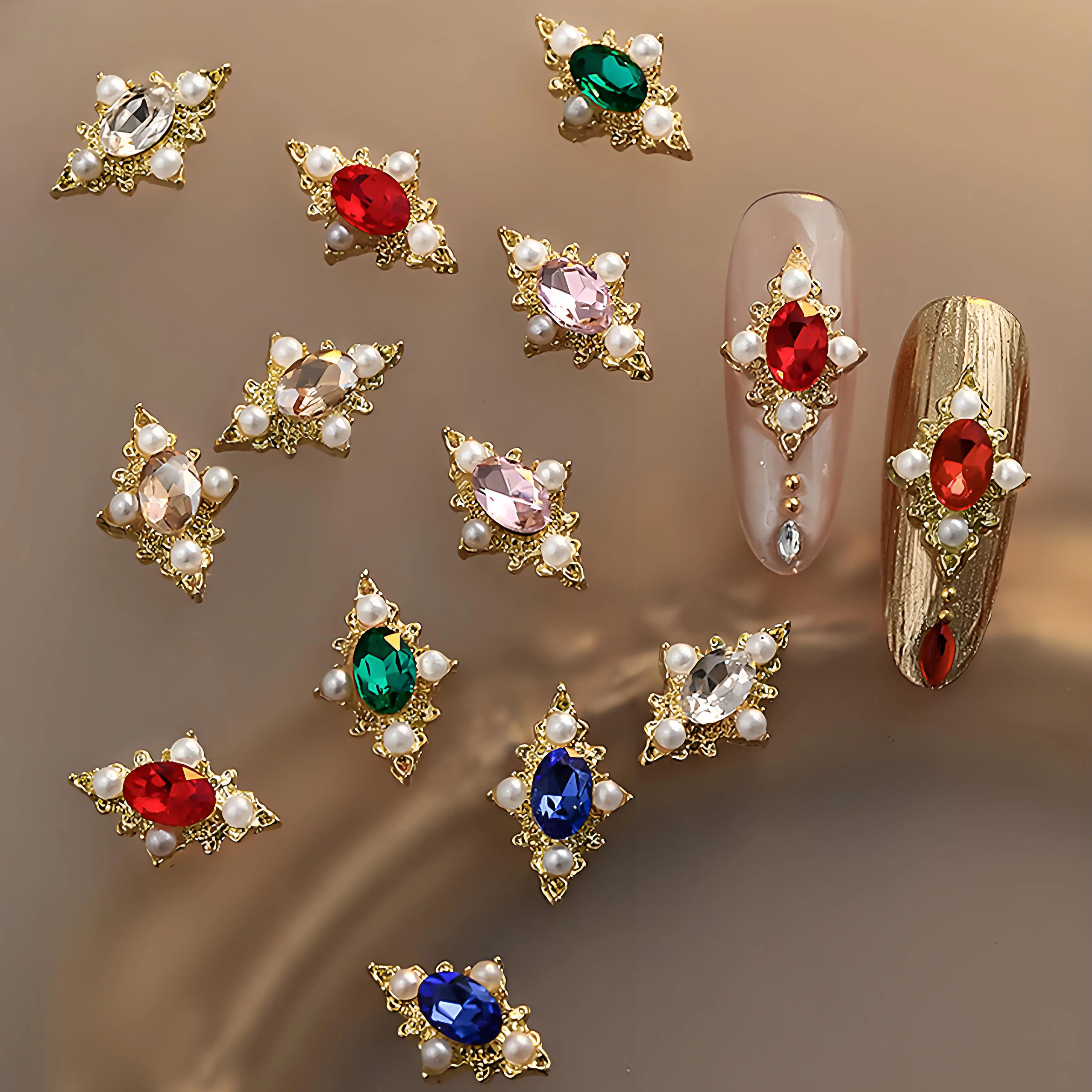 

10PC 3D Luxury Alloy Rhombus Nail Art Rhinestone Pearl Charms Diamond Jewelry Accessories For Nails Decoration Manicure Supplies