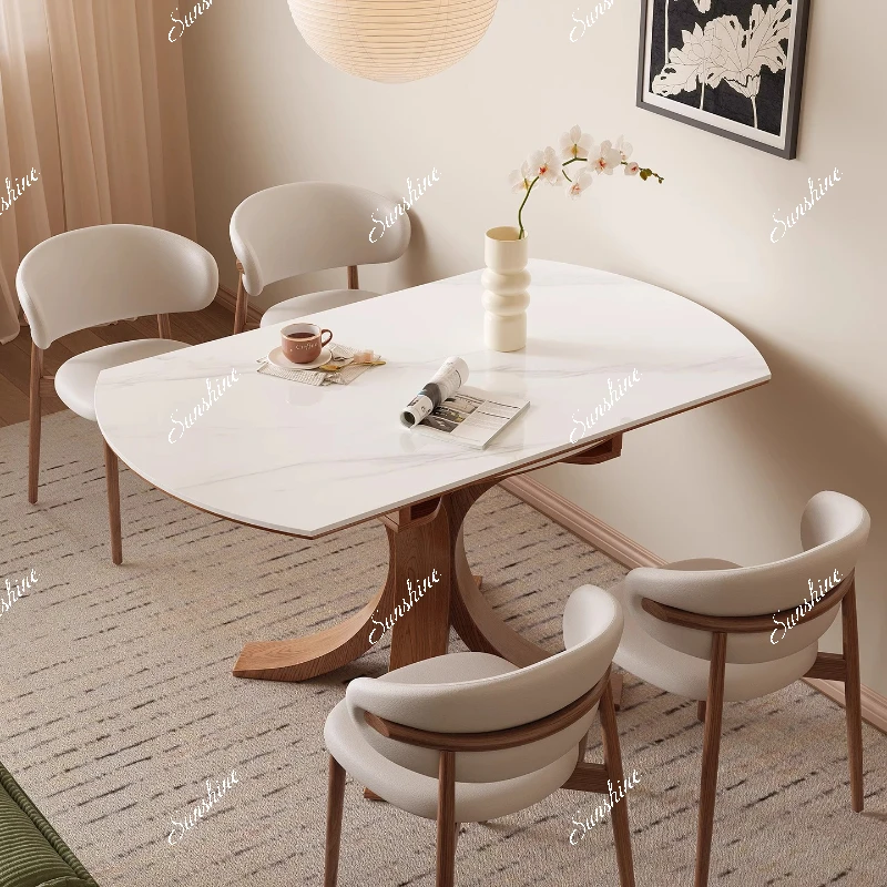 

Small apartment full solid wood retractable slate square and round dining table high-end family dining table