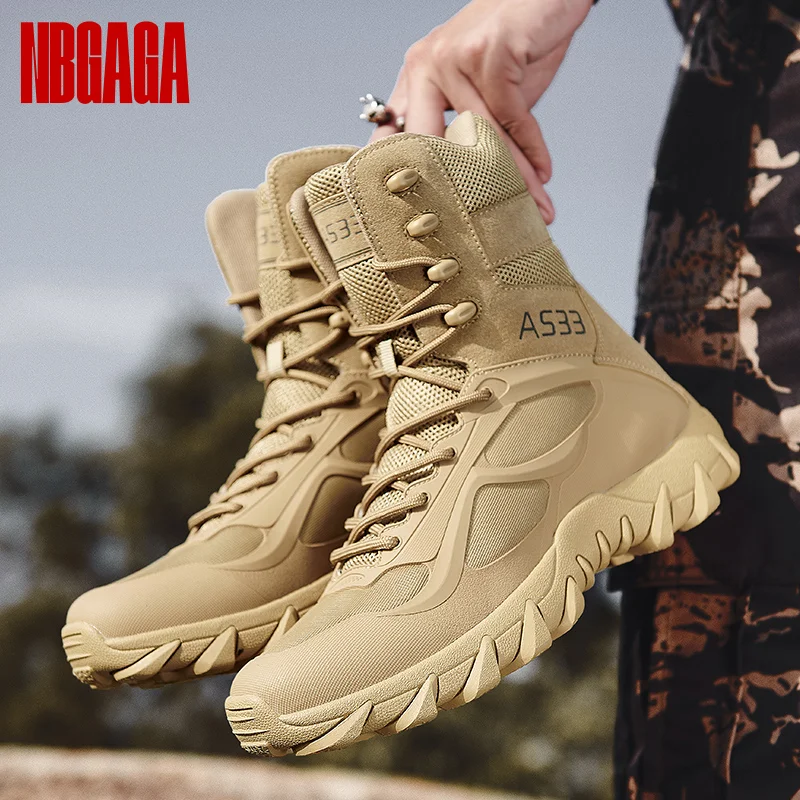 

Men's High-Quality Leather Combat Boots Tactical Desert Hiking Shoes Outdoor Work Safety Ankle Boots