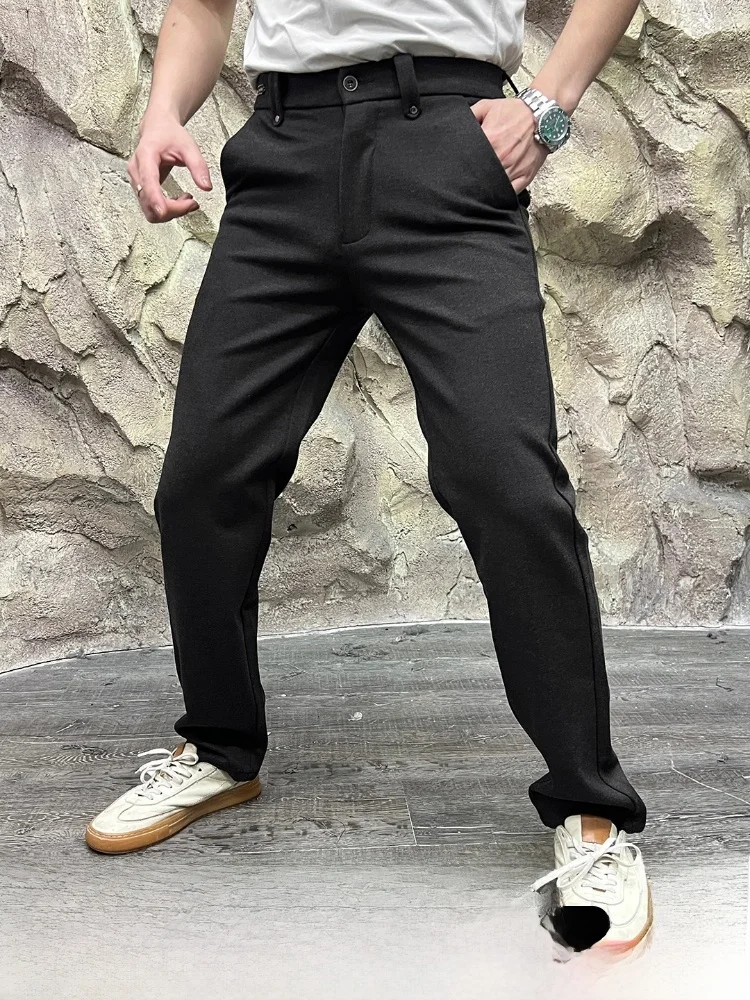 

Busin Casual Thiened Woolen Mix Polyester Nylon Men's Autumn Winter Straight Leg Pants Warm Suiting Trousers
