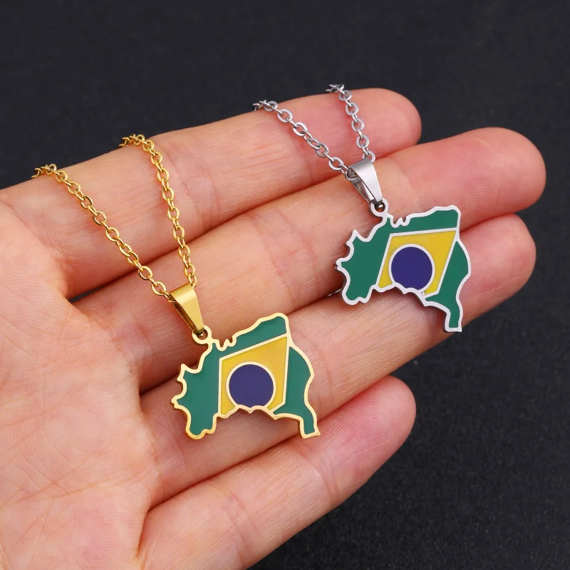 

European And American Stainless Steel Brazilian Map Pendant Necklace As A Gift For Friends