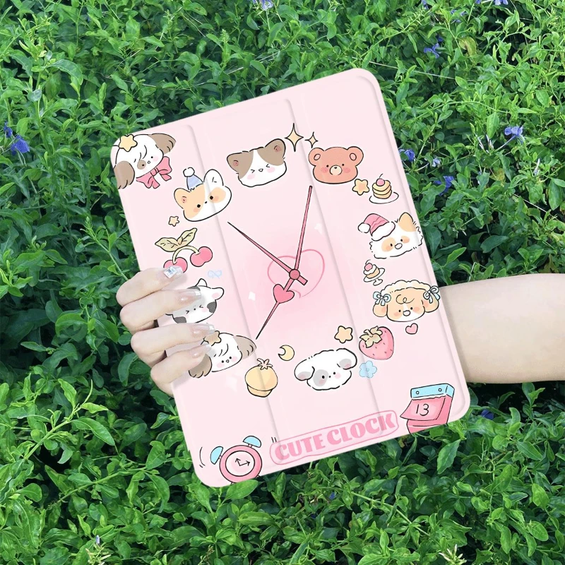 Small Animal Clock Smart Stand Case Cover for Ipad Mini 6 Ipad 2017 10.5 Inch Pro 11 2nd 3rd 4th IPad Air 5 Air 4 10.9 PC Shell