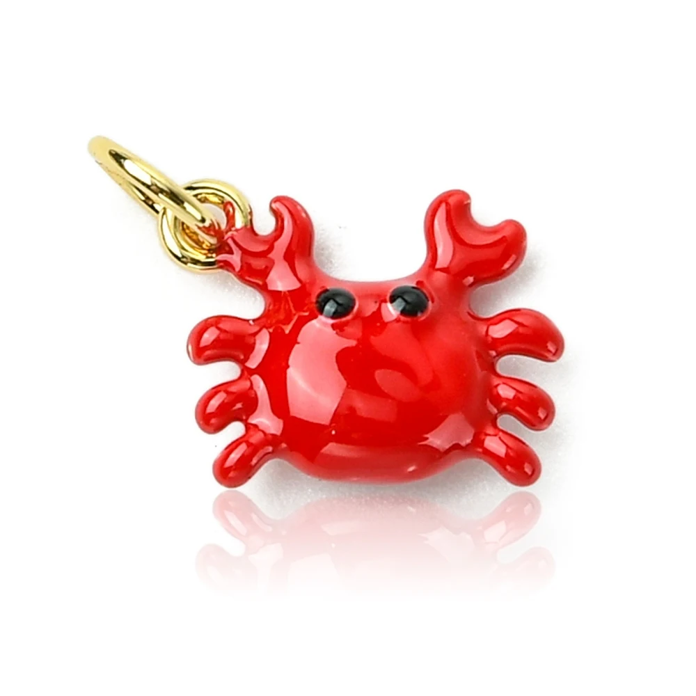 

10Pcs Brass Enamel Pendants, Crab Charms, Cadmium Free & Lead Free, Rack Plating, Long-Lasting Plated, with Jump Ring