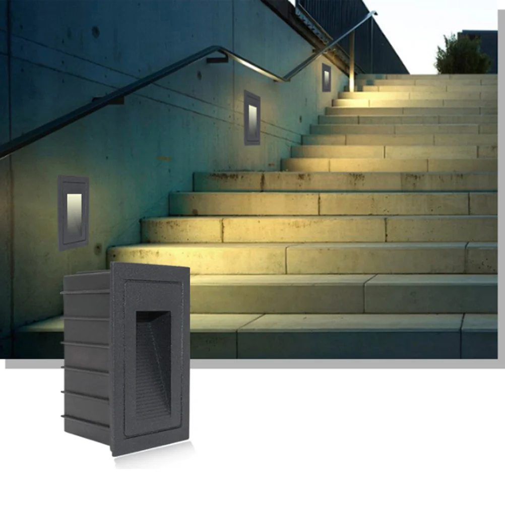 

2Pcs Waterproof Aluminum Alloy Recessed LED Stair Light Black High Brightness Outdoor Ladder Wall Foot Lamp Warm White