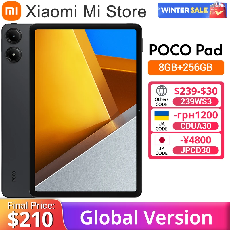 Global Version POCO Pad Tablet Snapdragon 7s Gen 2 Quad speakers 33W fast charging 10000mAh battery 12.1” 120Hz 2.5K display