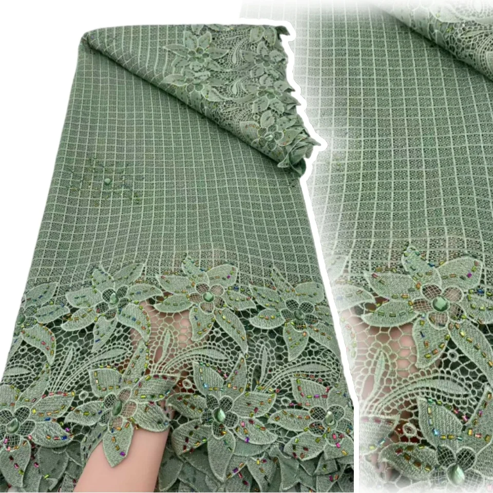 

Hot Sales 5Yards African Guipure Cord Lace Fabric Colorful Stone Latest Nigerian Water Soluble Lace for Women Party Dress SZ1252