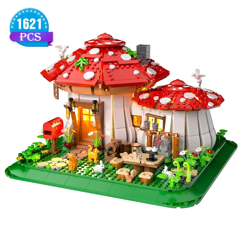 

Новый MOC сказочный грибной дом, набор строительных блоков, деревенская архитектура, микро мини-кирпичи, строительные игрушки