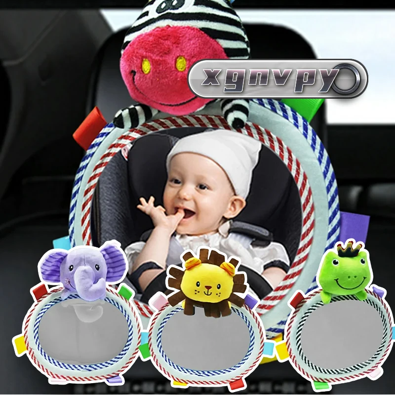 xgnvpy Baby Car Rear Seat Mirror Adjustable Rear View Plush Cartoon Animal Mirror Stroller Baby Toys Facing