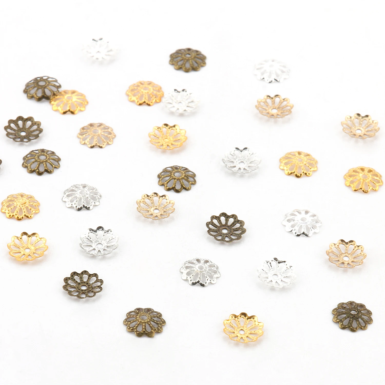 

200pcs/lot 9MM Silver Gold Plated Flower petal End Spacer Beads Caps Charms Bead Cups For Jewelry Making Diy