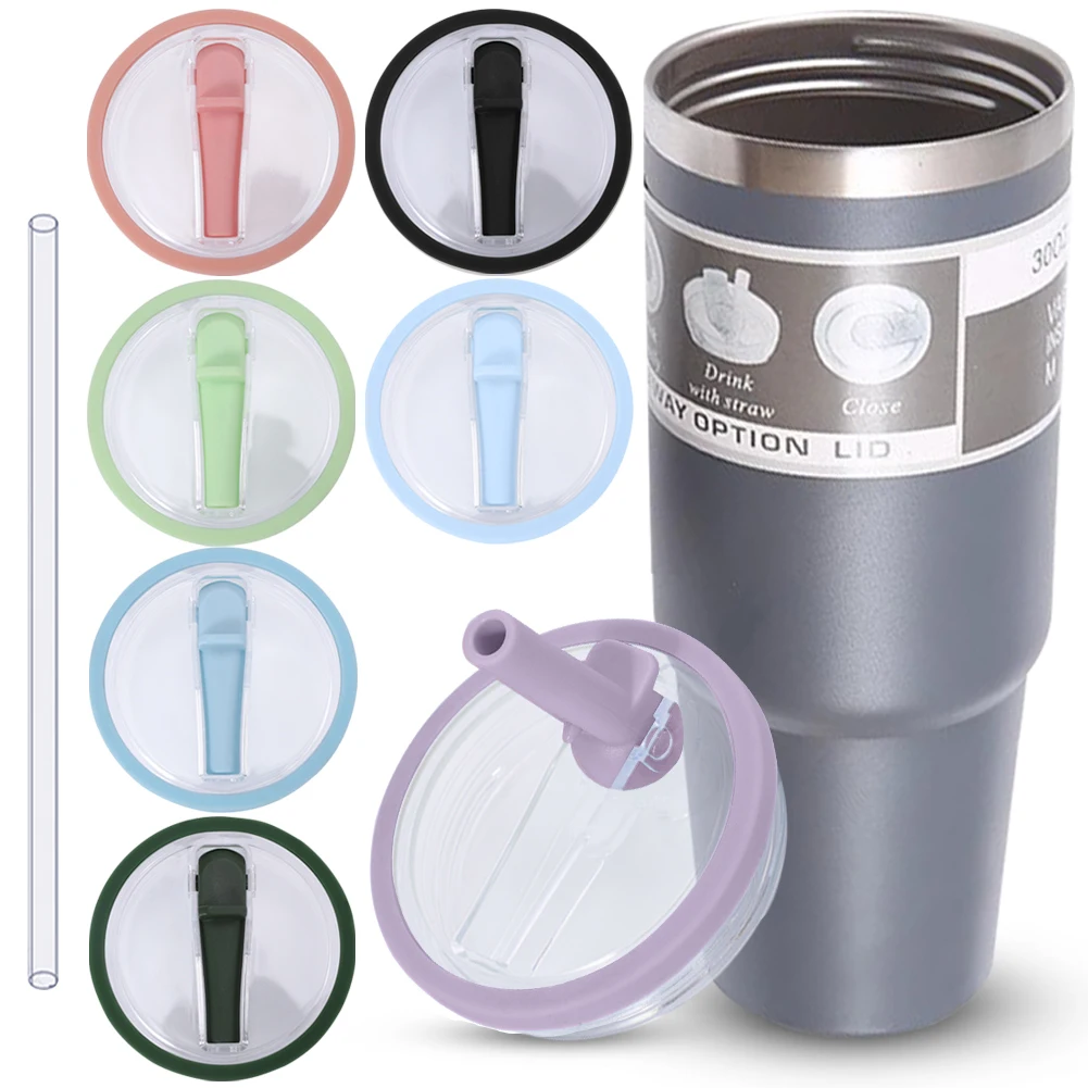 

2Pcs Reusable Tumbler Cover with Straw Dustproof Tumbler Lids Replaceble Tumbler Flip Straw Lid for Stanley 30oz Tumbler