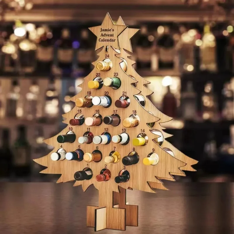 Weihnachts-Adventskalender, Weinhalter für 2025, Countdown-Kalender, Weinregal, Weihnachten, Weinflaschenständer aus Holz, Dekoration für Zuhause