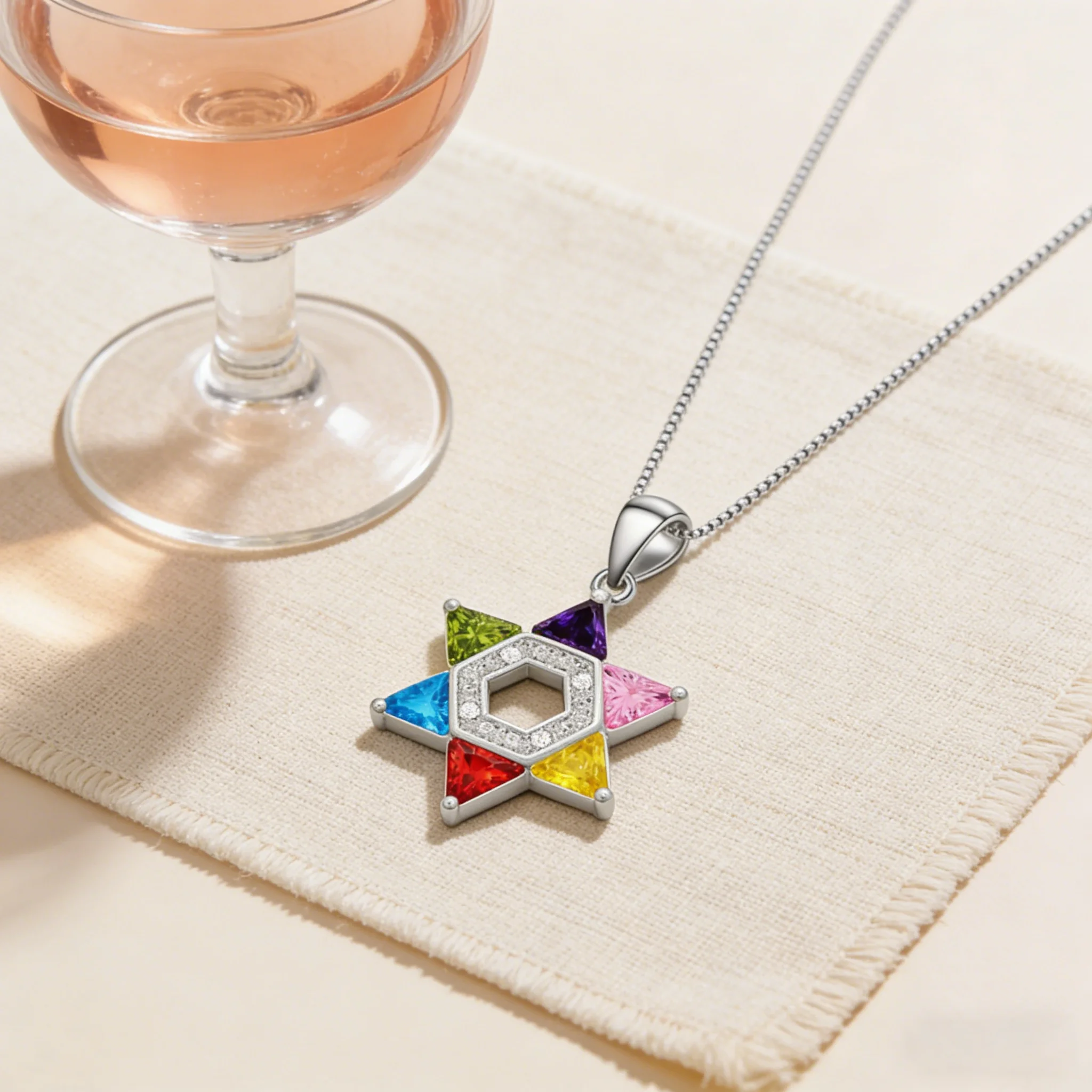 Bunte Davidstern-Anhänger-Halskette für Frauen, zierliche Hexagramm-Halskette mit Zirkonia, trendiger Boho-Schmuck als Geschenk für – Detail 4