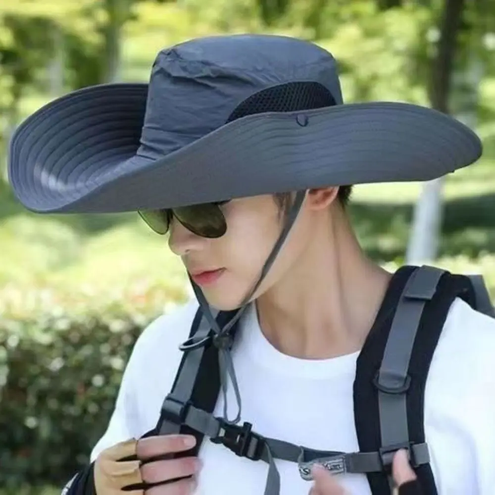 

Elegant Wide Brim Men's Bucket Hat Anti-UV Mesh Women Beach Hat Summer Polyester Hat for Men Summer Fishing