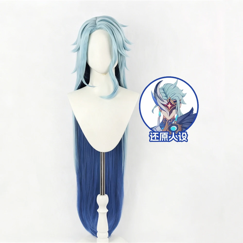The Sinner Baptizer Dottore Cosplay Wig 110cm layered Gradient Blue Wigs Heat Resistant Synthetic Hallowmas Comic Con Party Wig
