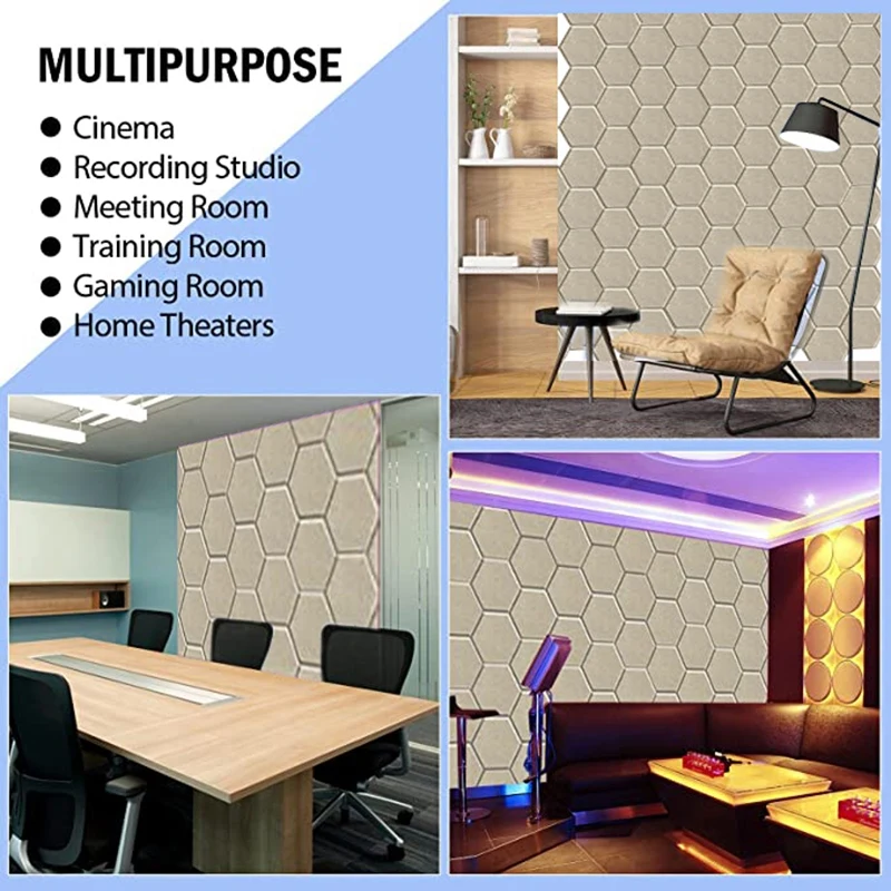 Imagem -05 - Hexagonal Elegante Painel de Parede Acústico Luz Camel Cor 12x10x0.4 12 Pcs