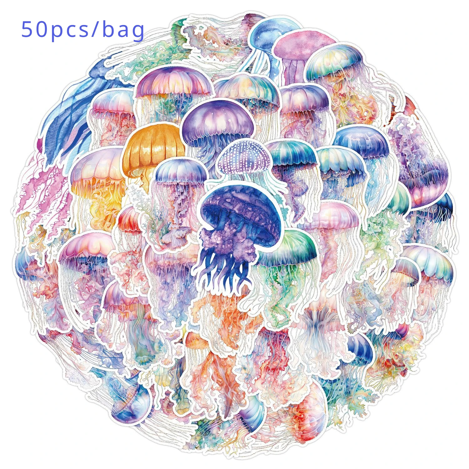 50/100pcs Cartoon Jellyfish Coated Paper Graffiti Decoration Waterproof Home Decor Creative Stickers