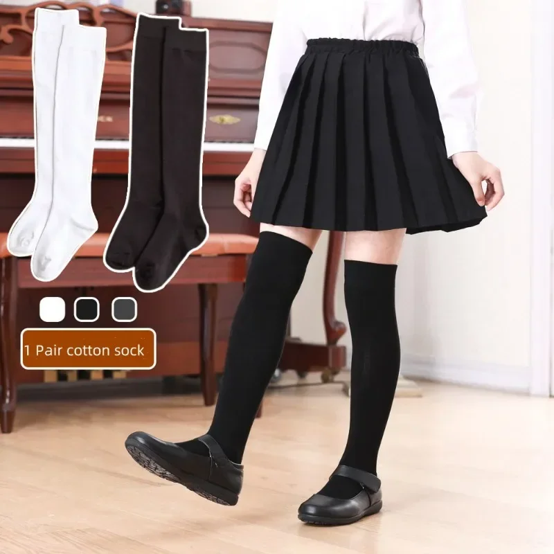 1 Pair School Knee High Sock for Kids Girl Korean Fashion Solid Color Calf Sock for Children Spring Summer Soft Cotton Sock