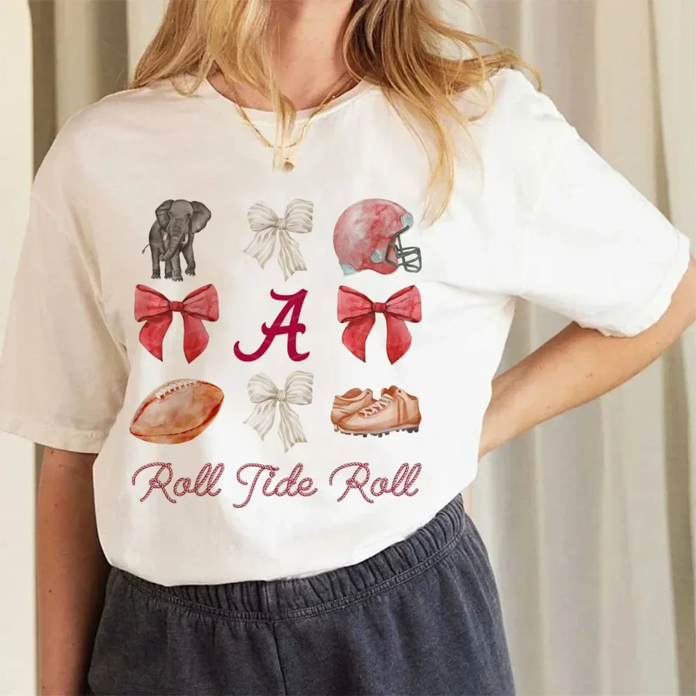 Women's Sweet T-Shirt Trendy Cute Alabama Football Printed Pattern Aesthetic Clothing Summer Casual Style Printed Top T-Shirt