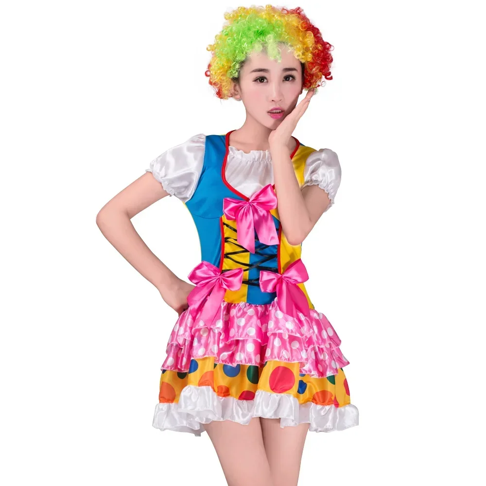 Adult Rainbow Circus Clown Costume for Women Funny Joker Girls Birthday Carnival Party Outfit Sweet Clothes No Wig