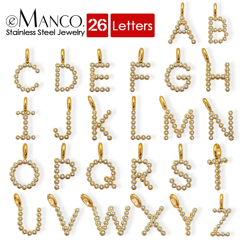 EMANCO Y2K Style Stainless Steel 26-Letter Pendant with Crystal Inlays for Jewelry Daily Commute Dating Social Fashion Accessory
