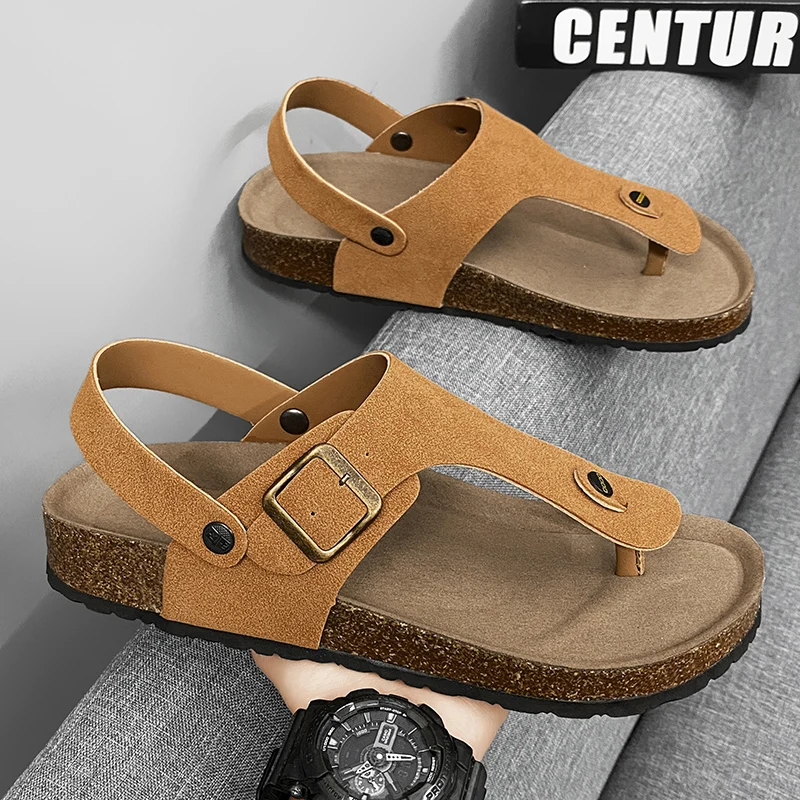 Cork Slippers Men Designer Cork Sandals Luxury Flip Flops Fashion Non Slip Mens Thong Sandals Wear Resistant Summer Beach Shoes