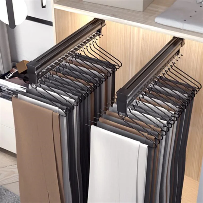 

Adjustable Top Mount Home Wardrobe Hanger Bar Ball Slide Wardrobe Clothing Rail Heavy Duty Pull-Out Closet Valet Rod