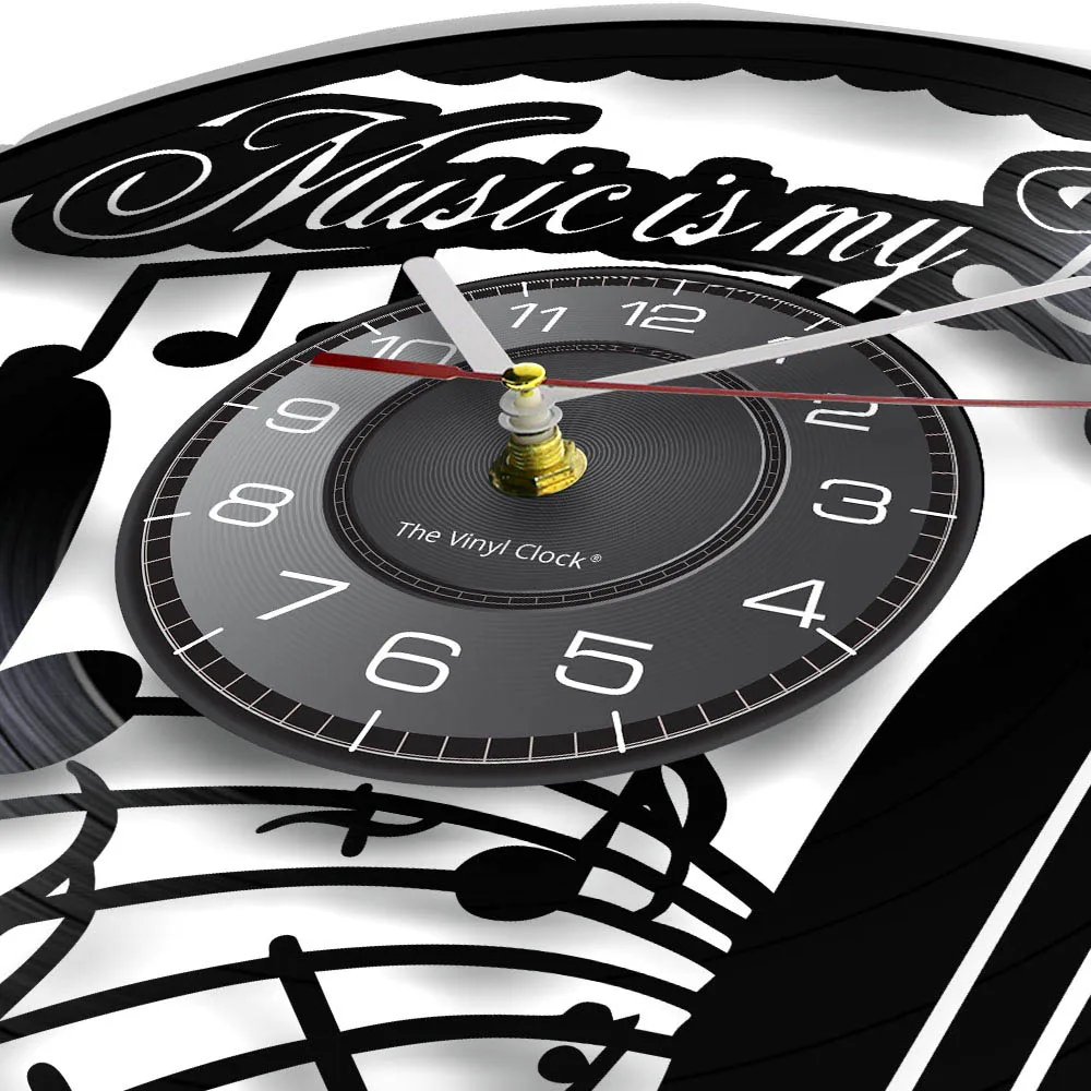 Music Is My Life Music Inspirational Quote Home Decor Music Headphone Wall Clock Rock n Roll Vintage Vinyl Record Wall Clock