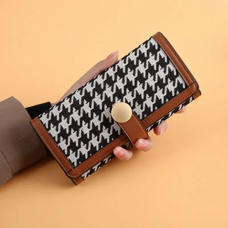 High Beauty Qianniao Grid Wallet for Women Short 30% Off Multi Functional Long Handheld Bag Popular Card Lattice Brown