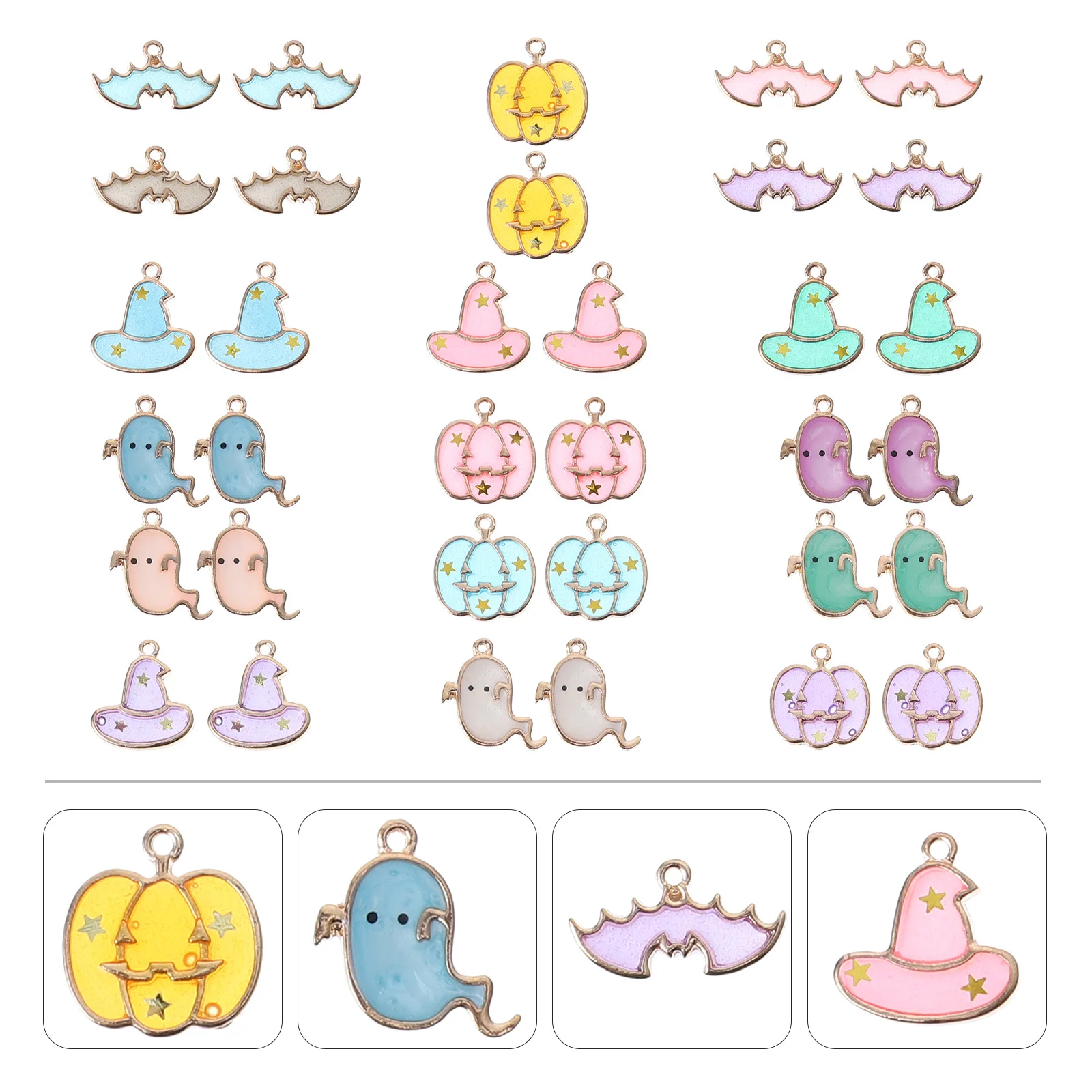 

34Pcs Halloween Pendant Alloy DIY Jewelry Making Charm Set Pumpkin Bat Hat Necklace Bracelet Decoration Alloy Jewelry Pendant