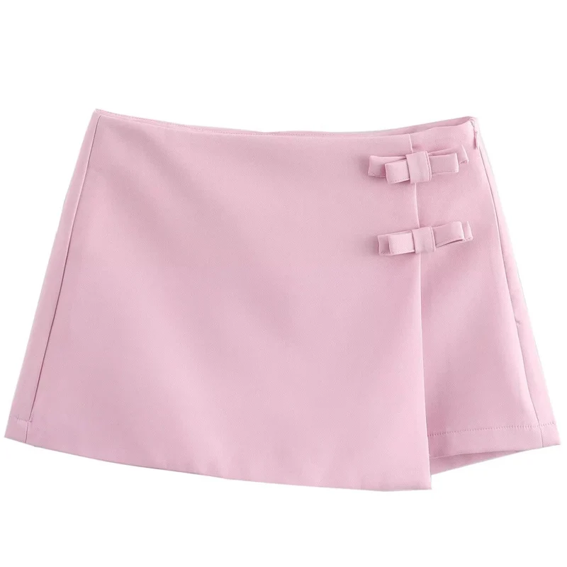 HXAO Mini Bow Solid Culotte Women Wrap High Waist Shorts Skirts Summer 2024 White Pink Shorts Skirts Casual High Street Culottes