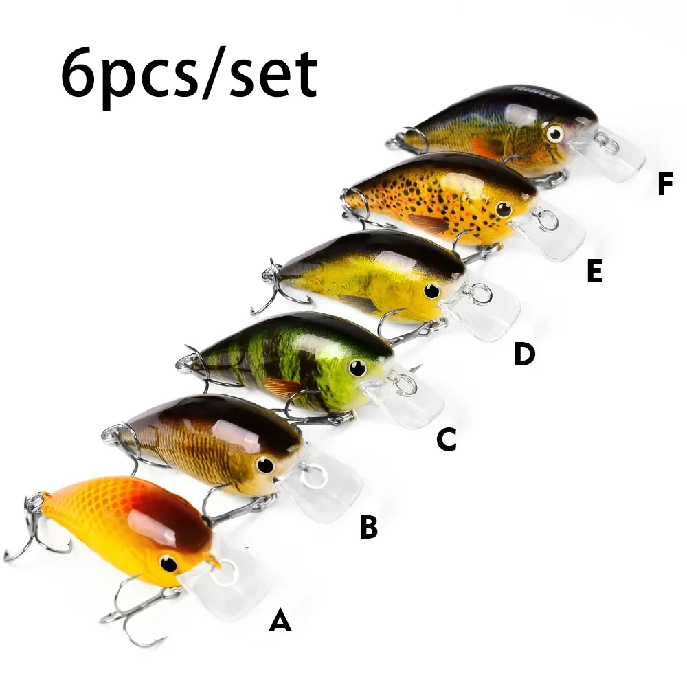 6pcs Diving Fishing Lures Crank Wobblers Minnow Artificial Bass Bait 7cm 13g Square Bill Crankbait Hard Lures with Gift Box