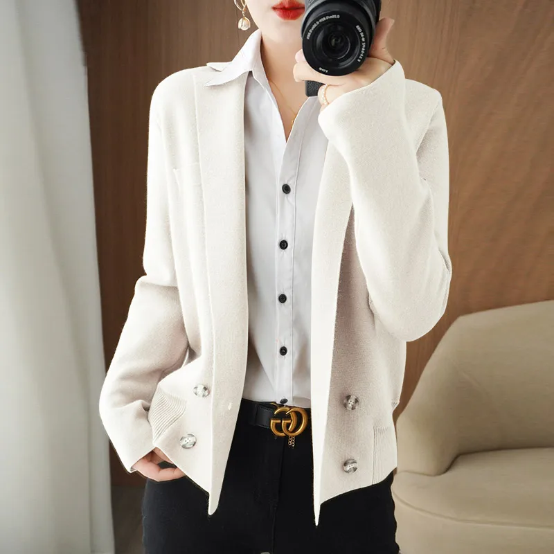 2023 New Women Spring and Autumn cashmere  Coats Vintage  Long Sleeve  Jackets fashion Elegant  coat