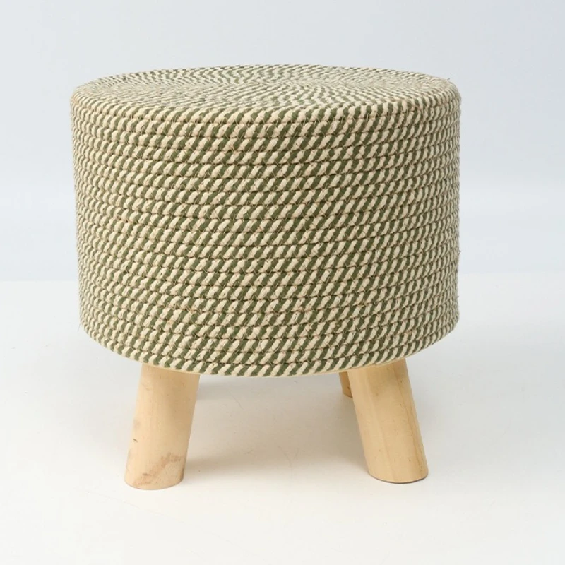 

Wooden Woven Stool Nordic Ottomans Round Decorative Seat Stools Living Room Lounges Footrest Low Footstool Room Furniture