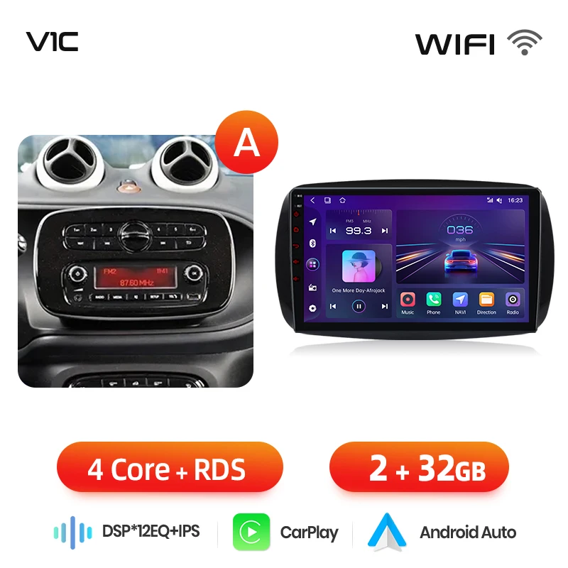 Junsun Draadloze CarPlay Android Auto Autoradio Voor Mercedes Benz Smart 453 Fortwo 2014-2020 Gps Multimedia 2 Din systemen Stereo