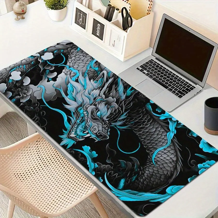 

Blue Cyan Dragon Oversized Gaming Mouse Pad Large Non-Slip Rubber Desk Mat for Office and Home