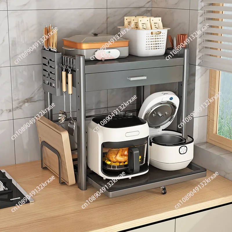 Kitchen Microwave Oven Shelf Countertop Multifunctional Oven Rice Cooker Storage Rack Multi-layer Pull-out with Drawer Rack