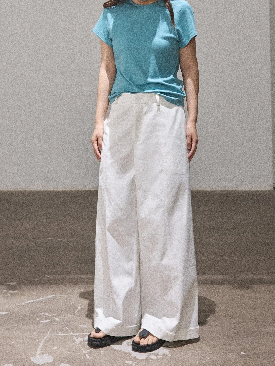 

Брюки JINGU с узором личи, повседневные, свободного кроя, с отворотами, простой дизайн, V-образный широкий крой, женские, из полиэстера, прямые штанины