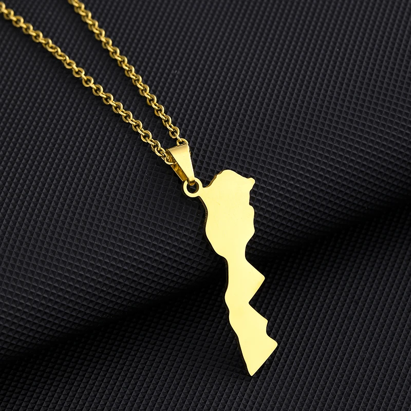 Stainless Steel The Kingdom of Morocco Map Pendant Necklaces Women Girls Men Fashion Gold Color Party Annivers Jewelry Gifts